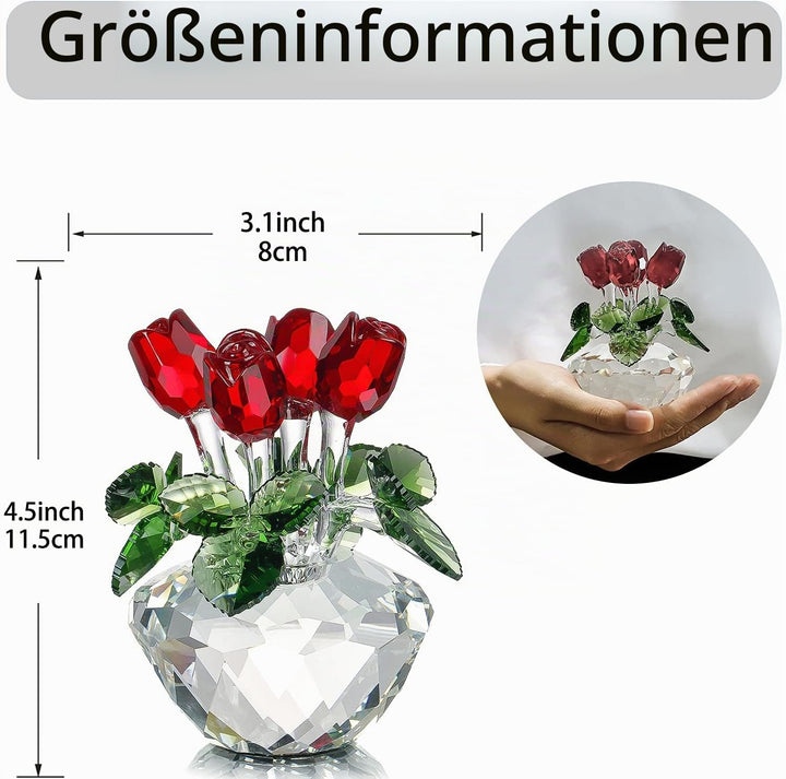 H&D Deko-Blumenstrauss aus Kristallglas rote Rosen mit Geschenkbox, Rot