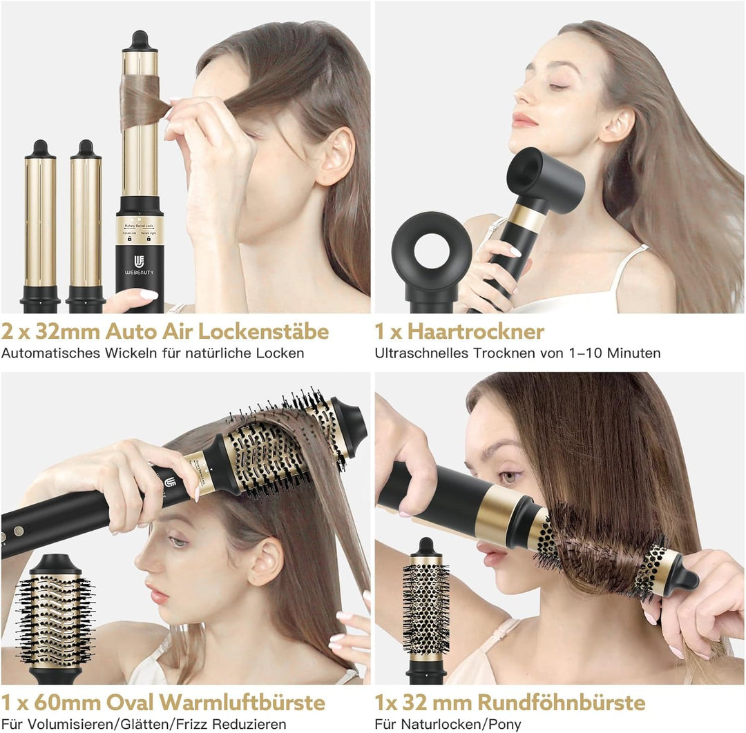 webeauty 6in1 Hairstyler, 110,000U/Min,30M/S,Hochgeschwindigkeit Haartrockner mit Warmluftbürste, Ru