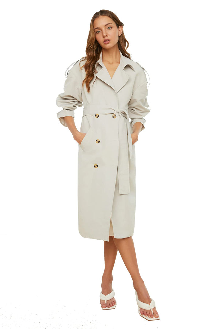 TRENDYOL Trench Coat - Brown - Regular 32 Beige, 32 Beige