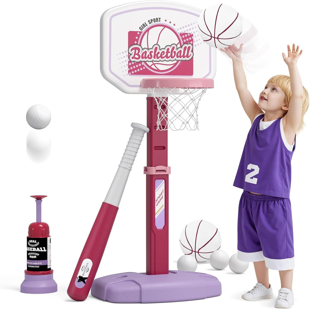 HYES 2 in 1 Basketballkörbe Kinder und T Ball Set, Basketballkorb Ständer Outdoor Indoor Höhenverste