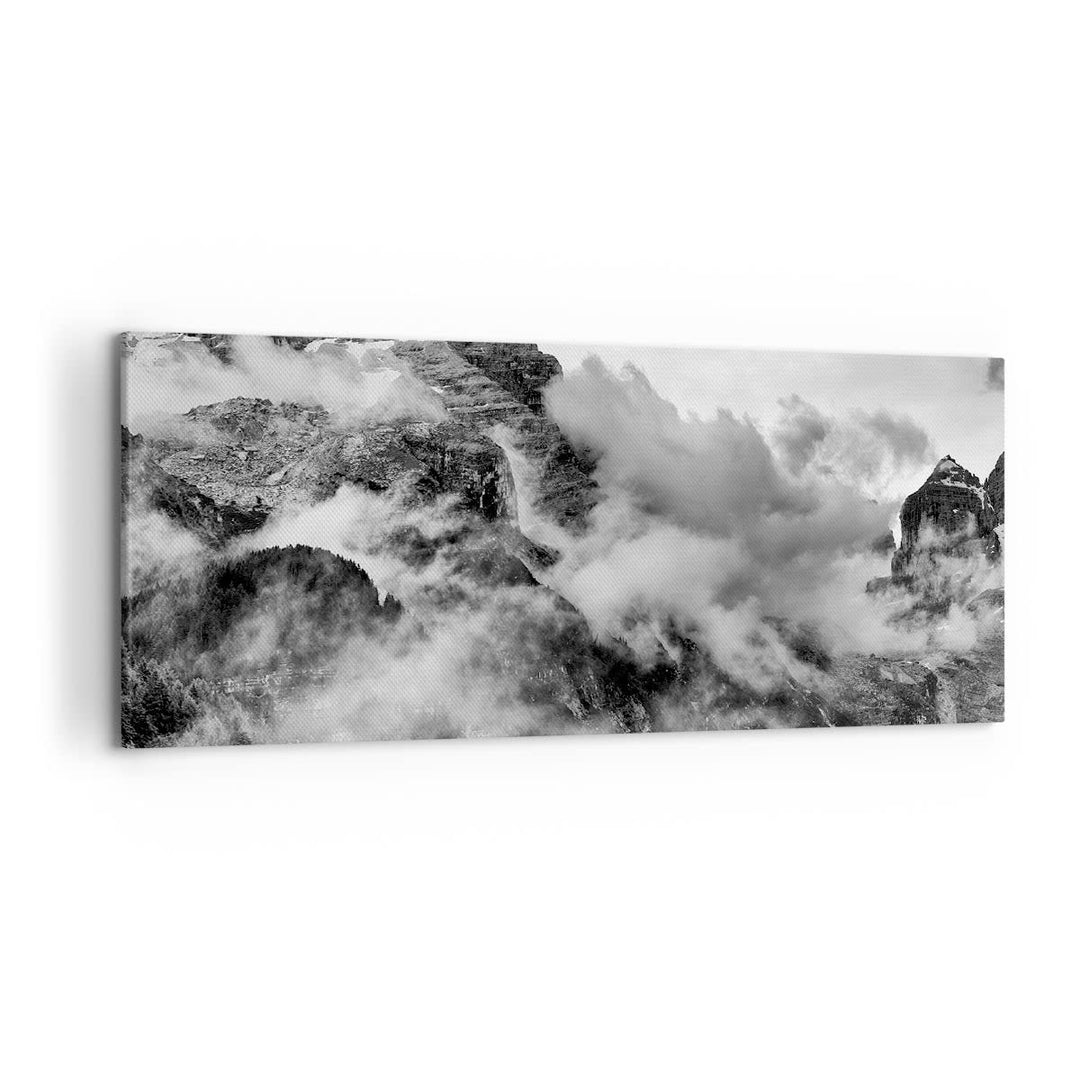 Wandbilder Dekoration Wohnzimmer Berge Nebel Gipfel Panorama Bilder auf Leinwand 120x50cm Leinwandbi