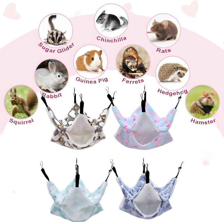 4 Stück Haustierkäfighängematte, Hängende Kleintierbetten, Rattenhängematten, Warme Nager Hängematte