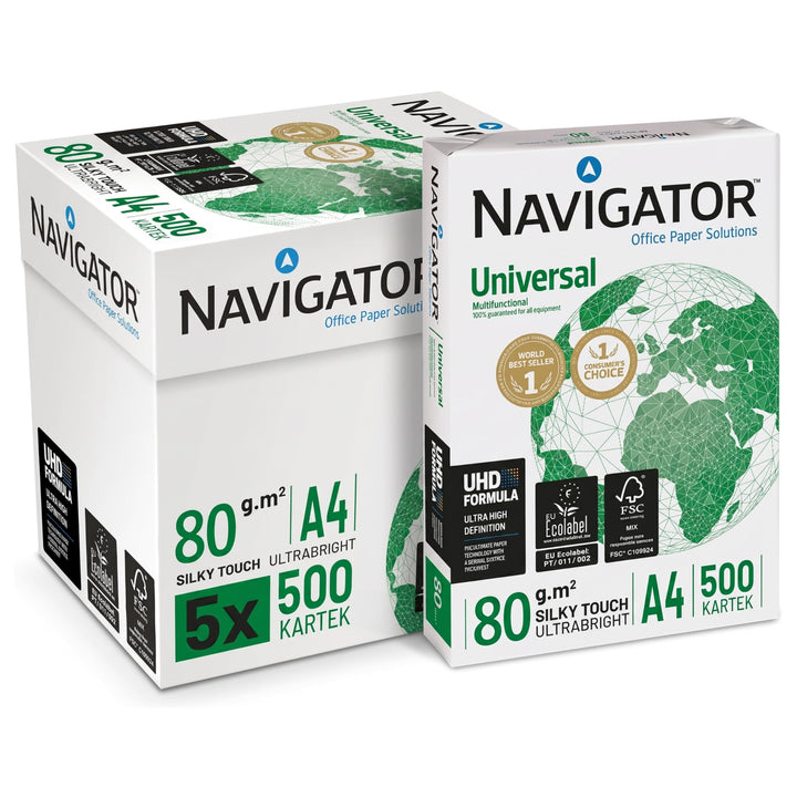 Navigator Universal Kopierpapier 80g/m² A4, weiss, Karton zu 2.500 Blatt (5x500 Blatt) Single, Singl