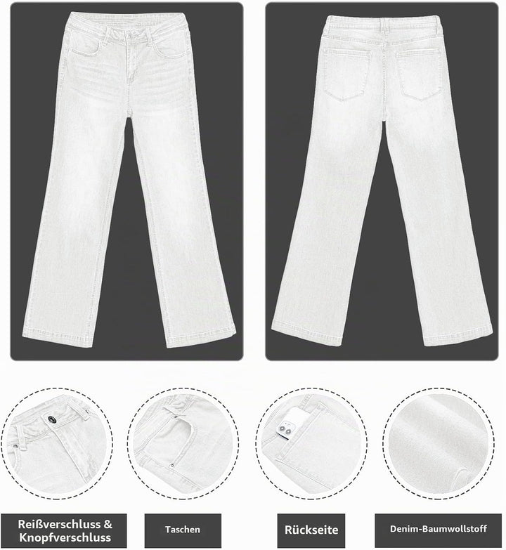 Roskiky Schlaghose Damen High Waist Wide Leg Baggy Jeans Stretch Hosen L Brillantweiss, L Brillantwe