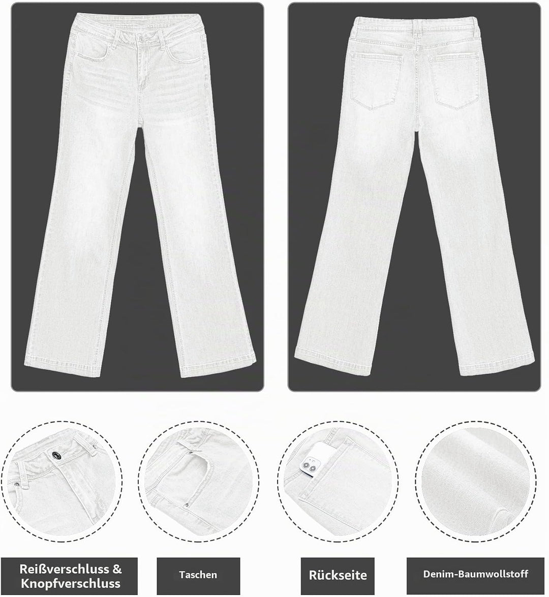 Schlaghose Damen High Waist Wide Leg Baggy Jeans Stretch Hosen XL Brillantweiss, XL Brillantweiss