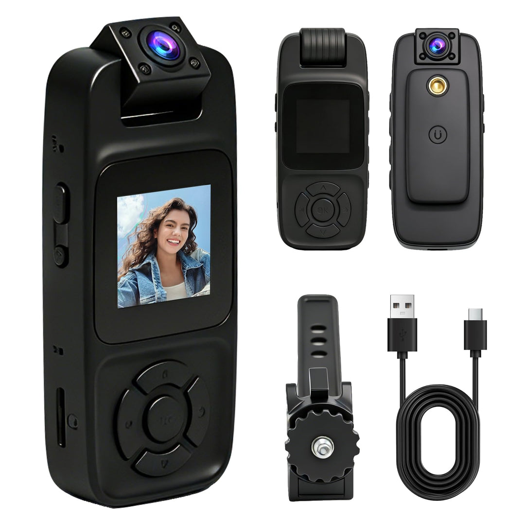 BodyCam 256G IPX7 Wasserdicht mit Nachtsichtfunktion,4K Körperkameras mit 180°Drehbarer Kamera, 180
