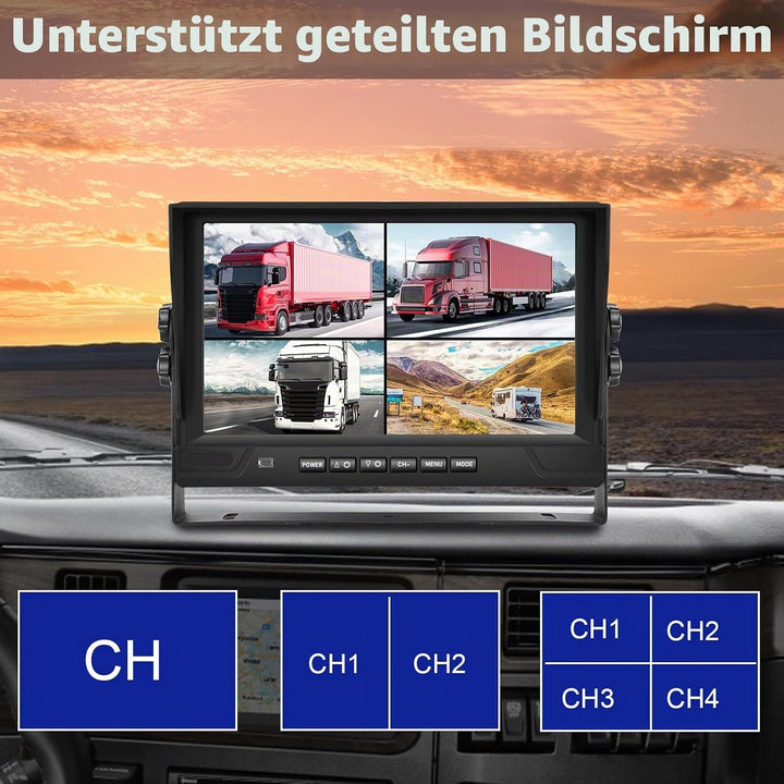 Hodozzy 1080P Rückfahrkamera 4 Kameras mit 9 Zoll DVR 4 Geteilte Monitor, 4 AHD Kameras IP68 Wasserd