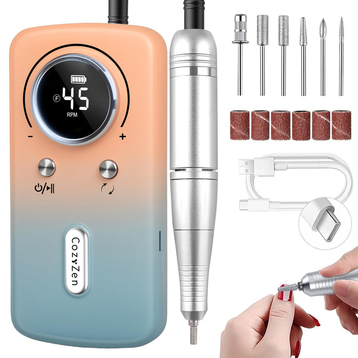 CozyZen Kabellose Nagelfeile Professionell: 45000 U/min Wiederaufladbare Elektrische Nagelfeile Set,