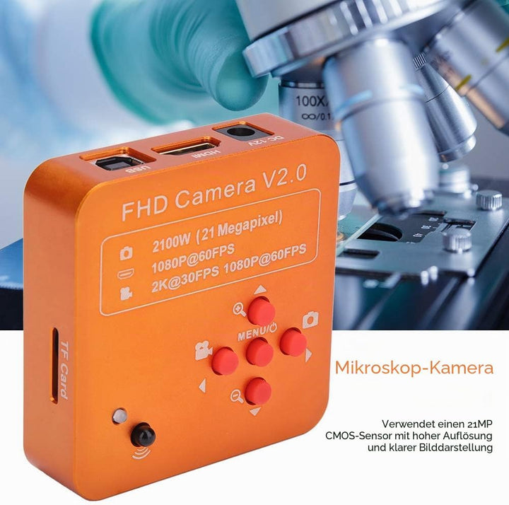 Mikroskop Kamera, Industrie Mikroskop Kamera Set 21MP HDMI USB TF C-Mount 2K 1080P HD Videokamera 22