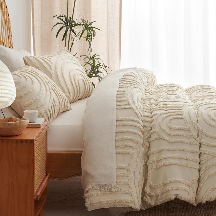 Lanqinglv Beige Bettwäsche 200x220cm Boho Getuftet Exquisite Handgefertigt Stickerei Geometrisch Chi