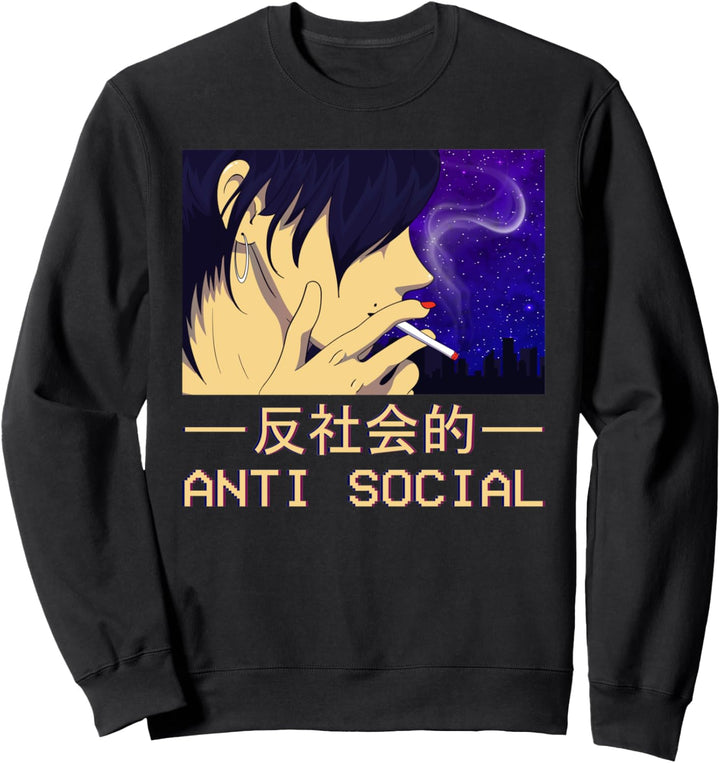 Antisocial Anime Girl Japanese Vaporwave Aesthetic Harajuku Sweatshirt