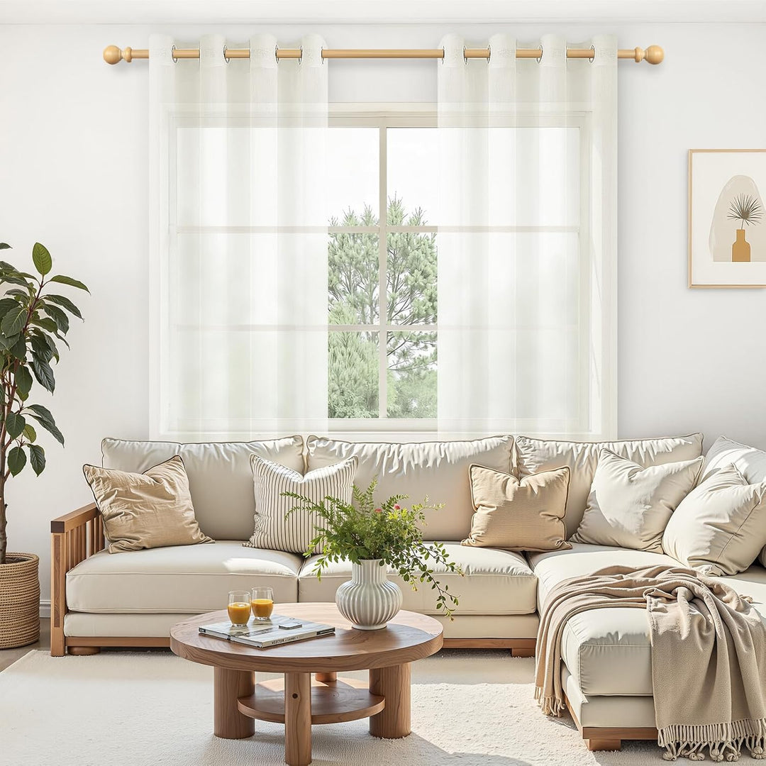 MRTREES Gardinen mit Ösen Vorhang Creme 2er Set, 145 cm Lang 140 cm Breit, Kurze Fenster Gardine Tra