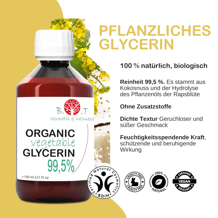 Reines flüssiges Bio-Pflanzenglyzerin. Zertifiziert biologisch. Glycerin Basis Naturkosmetik für Zuh