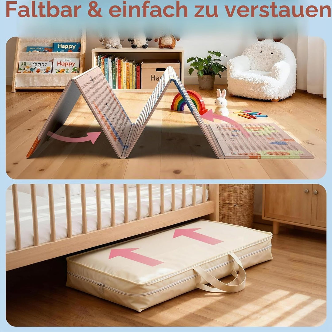 Krabbelmatte 180x120cm – Baby Spielmatte doppelseitig, Krabbeldecke aus XPE 1cm, faltbar, wasserdich