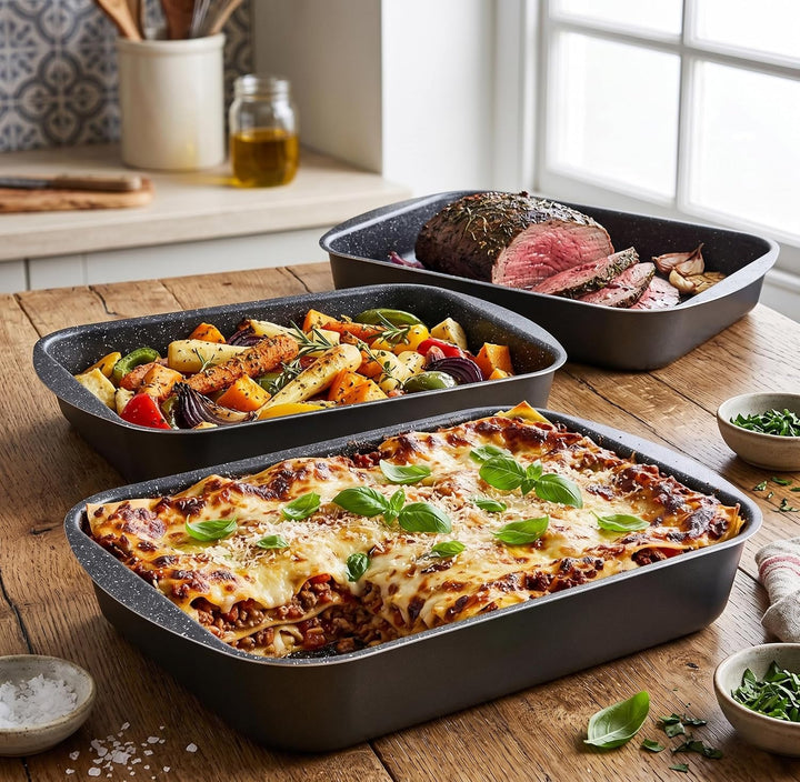 Menax - Auflaufform - Bräter - Backblech mit Antihaftbeschichtung - Ofenform - Bratform für Lasagne,