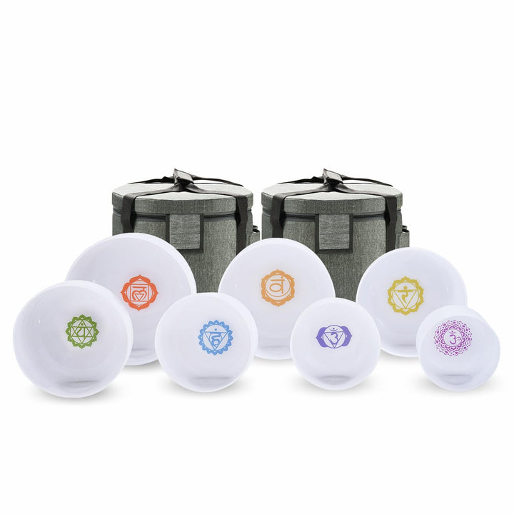 CVNC 432HZ 6-12 Zoll Chakra Symbol Design Frosted Quartz Kristall Singen Schale mit 2 PCS Reise Trag