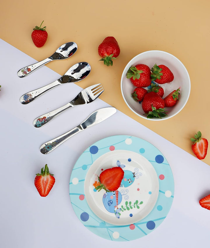 Exzact Besteck Geschenkset 6 Stücken aus Edelstahl/Kindergeschirr - 1 x Schale, 1 x Teller, 1 x Tafe