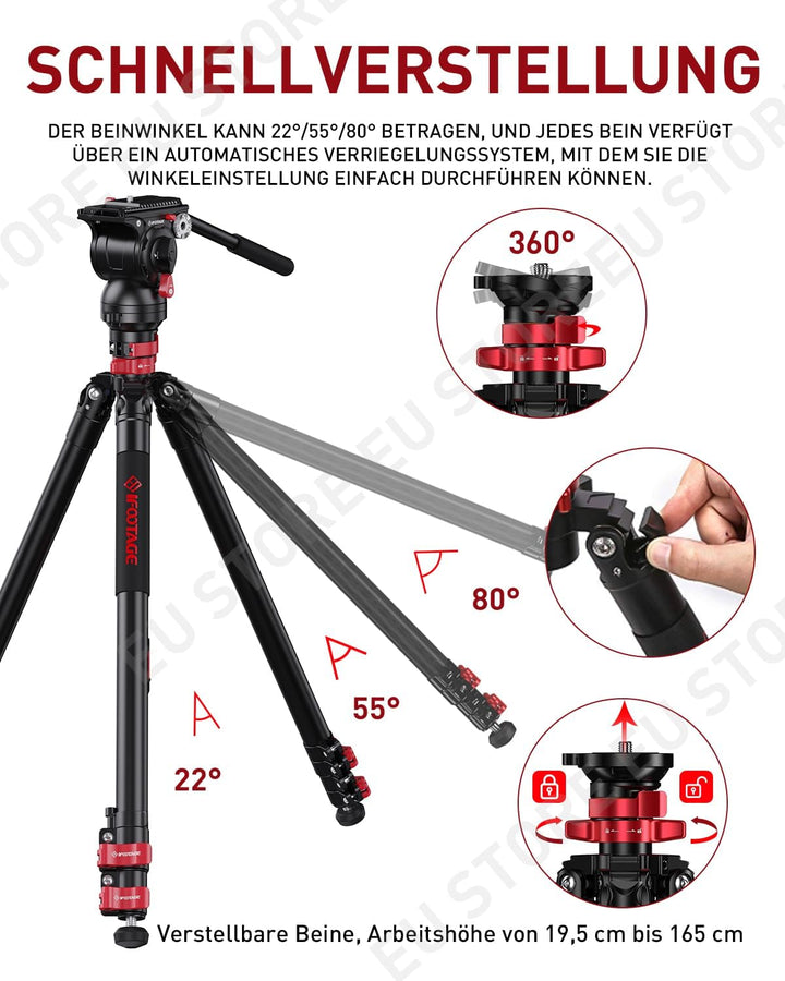 IFOOTAGE Gazelle Stativ TA6S Uprise + Komodo K5S,65"/165 cm Kamerastativ aus Aluminiumlegierung mit