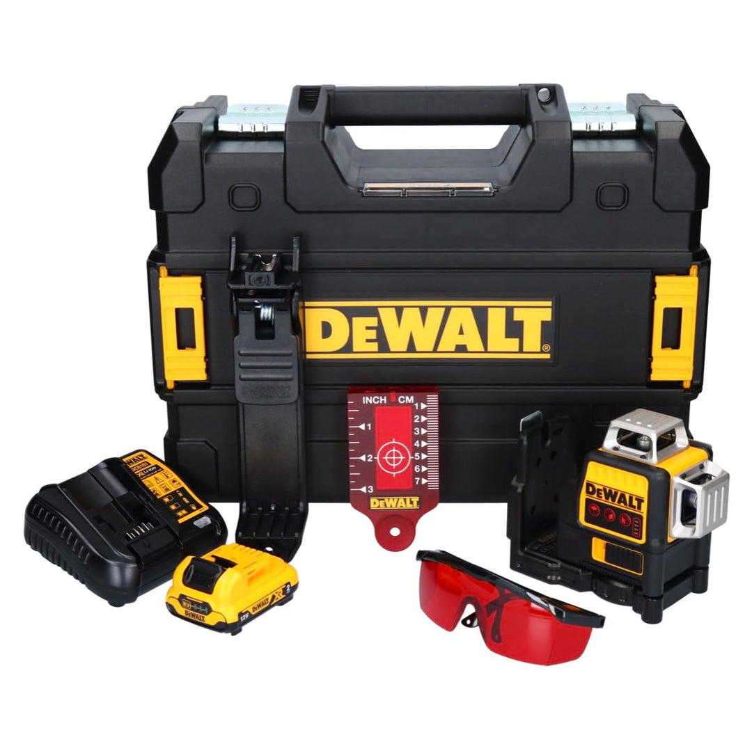 DEWALT DCE089D1R-QW Multilinienlaser 3x360°, rot, 10,8V/2Ah, 10.8 V, schwarz/gelb