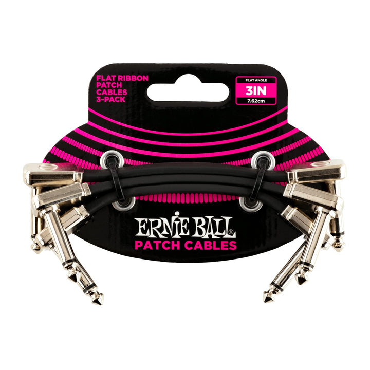 Ernie Ball Flachband-Patchkabel, 3er-Pack, 7,62 cm Schwarz 7,6 cm 3 Stück, Schwarz 7,6 cm 3 Stück