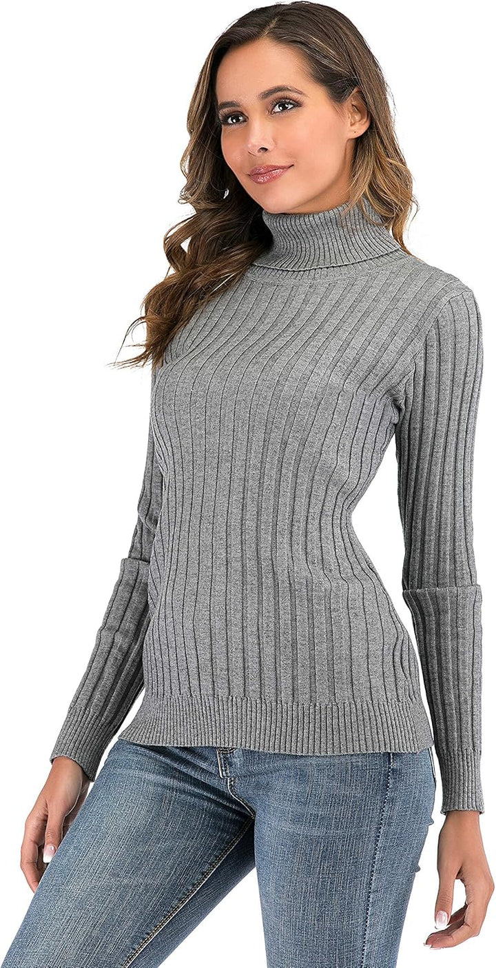 Enjoyoself Damen Strickpullover Gerippter Rollkragenpullover Feinstrick Elegant Langarm Strickpulli