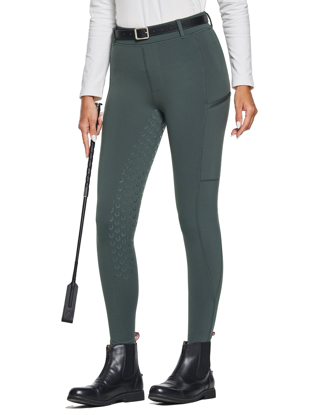 FitsT4 Sports Damen Winterreitleggings Fleece-Reithose Silikon Vollbesatz Reithose mit Reissverschlu