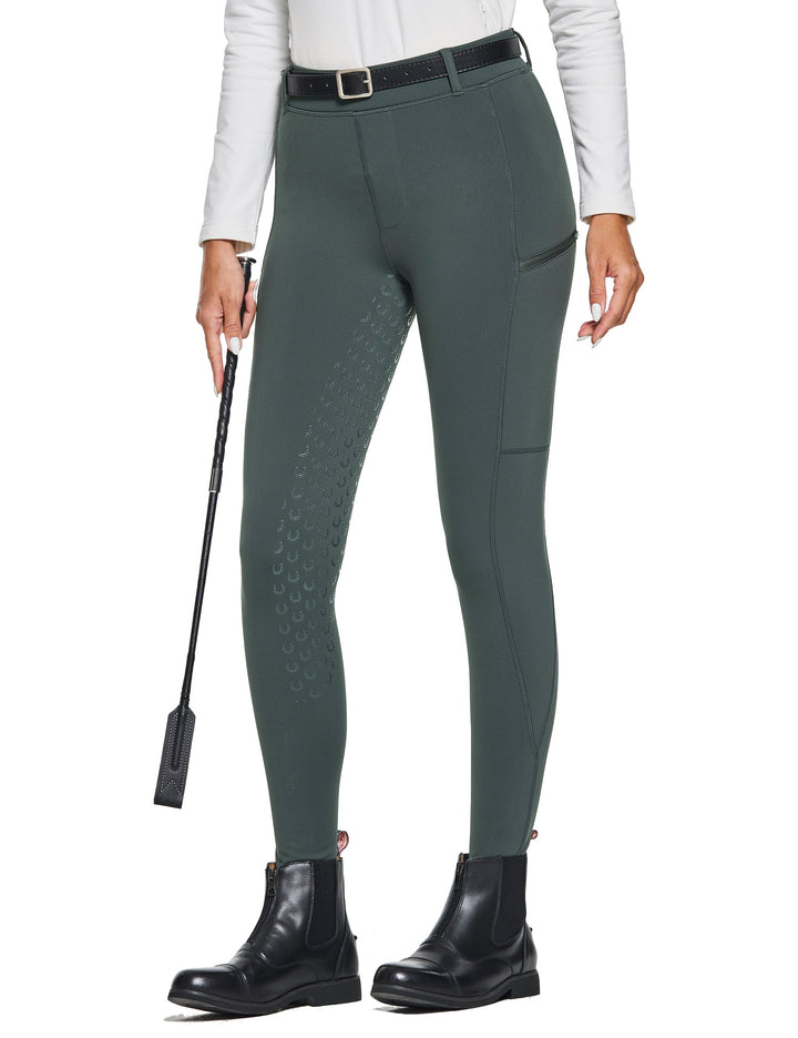FitsT4 Sports Damen Winterreitleggings Fleece-Reithose Silikon Vollbesatz Reithose mit Reissverschlu