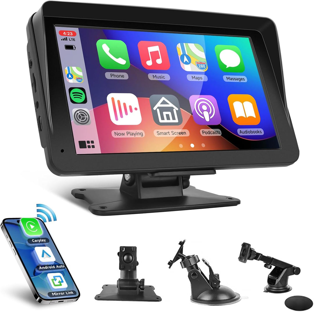 Hodozzy Wireless Carplay Android Auto Tragbarer Bildschirm, 7 Zoll Touchscreen mit AirPlay/Mirror Li