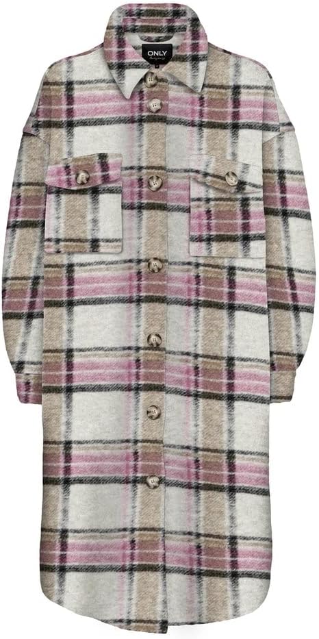 ONLY Damen Onlandrea X-Long Shacket Cc OTW Jacke L Woodsmoke/Checks:heather Rose + Black, L Woodsmok