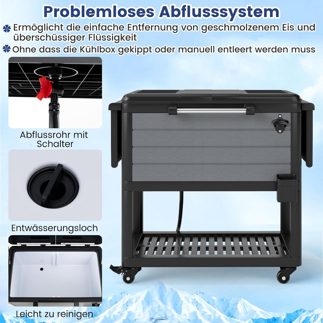 COSTWAY Kühlwagen, Getränkewagen mit 2 Seitenablagen, Flaschenöffner, unterer Ablage, Handtuchhalter