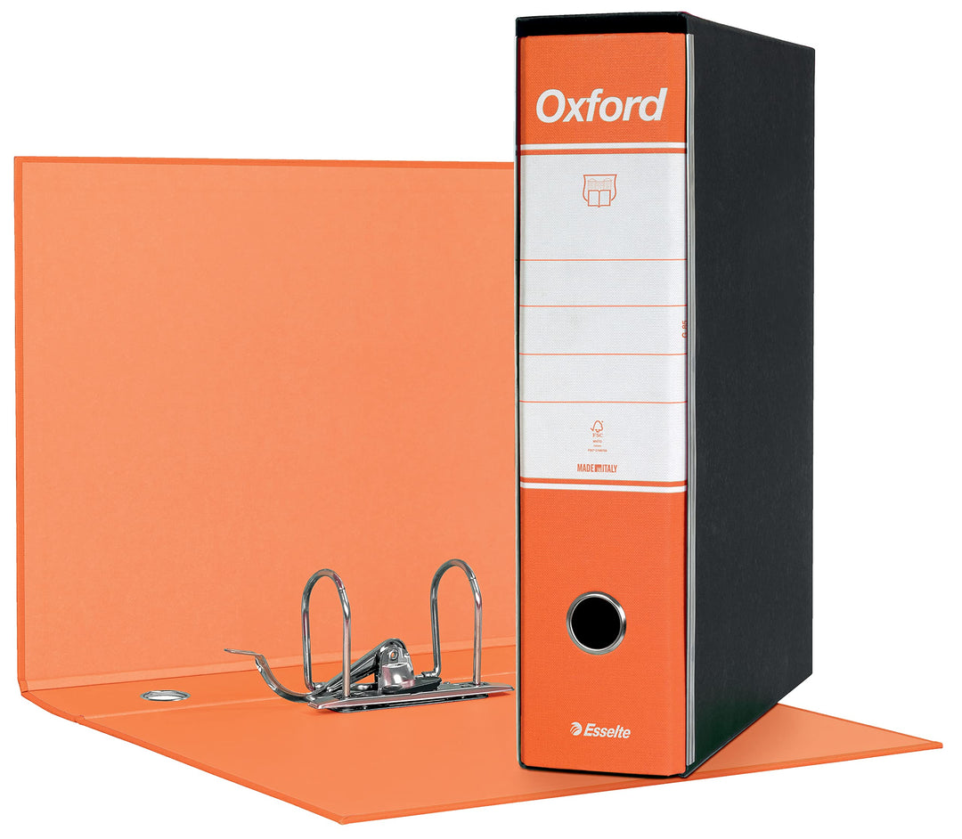 Esselte OXFORD Ordner mit Uhrwerk Nr. 1 im Protokollformat mit 8 cm Rücken - Orange, 6 Stück