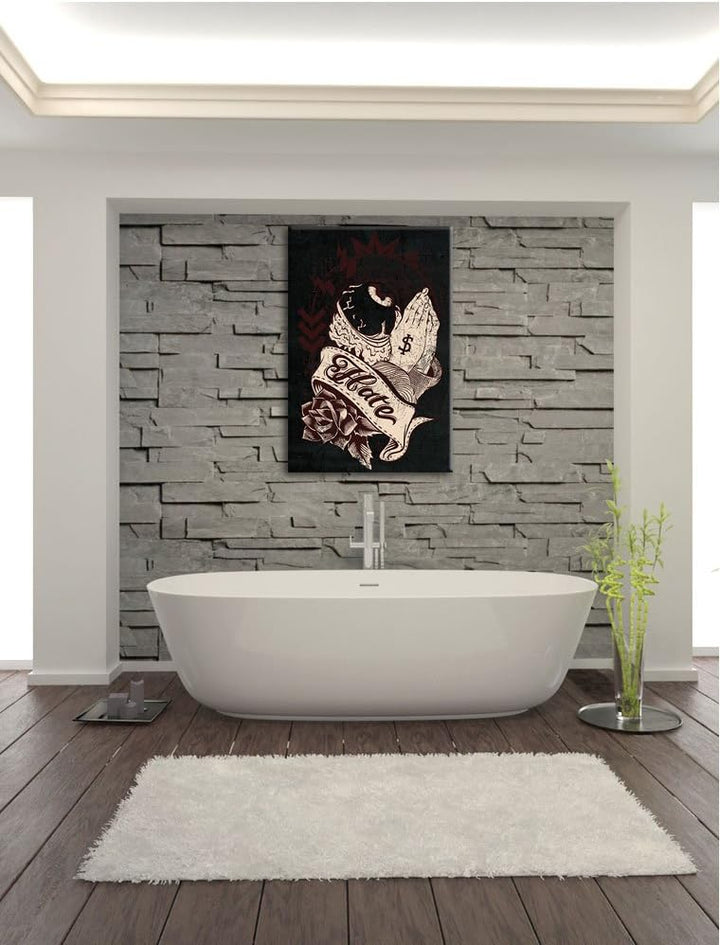 Dark Hate black Bild auf Leinwand, XXL riesige Bilder fertig gerahmt mit Keilrahmen, Kunstdruck auf