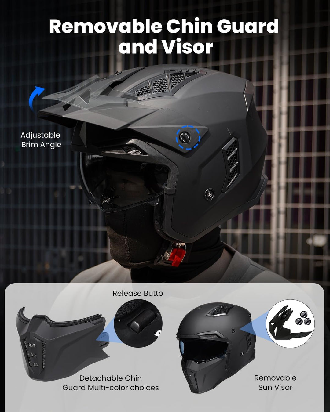 ILM Helm Integralhelm | Jethelm Motorrad Motocross Herren Damen Vintage Retro mit Visier ECE mit ans