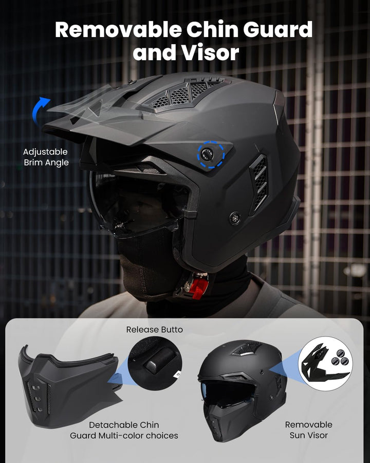 ILM Helm Integralhelm | Jethelm Motorrad Motocross Herren Damen Vintage Retro mit Visier ECE mit ans