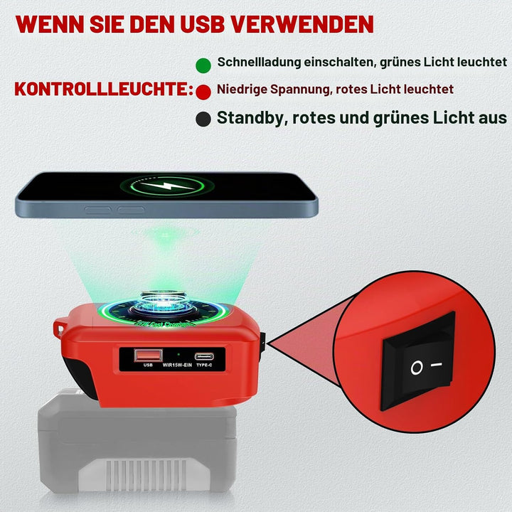 Wireless Für Einhell Akku USB Ladegerät Adapter, Kabelloses Tragbares Ladegerät Für Einhell 18v, USB
