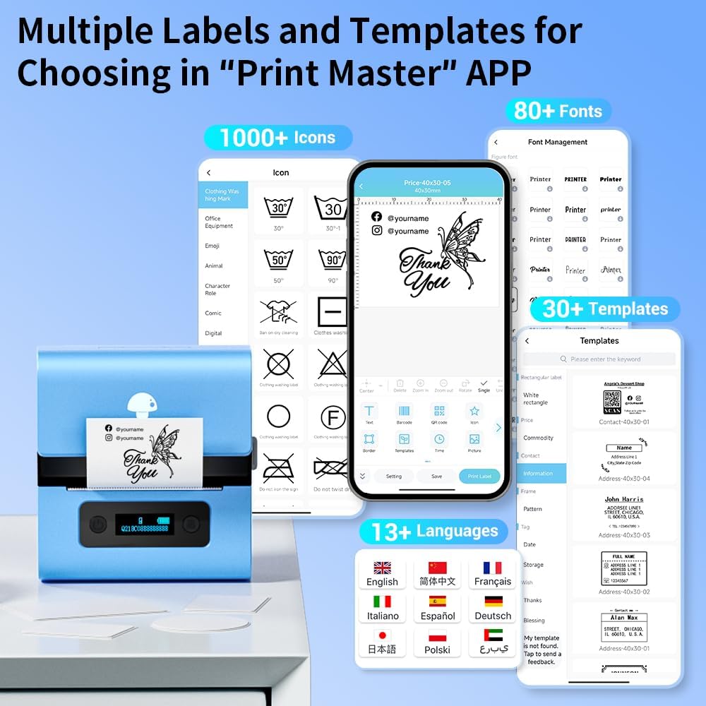 Phomemo M221 Etikettendrucker - Barcode Drucker Bluetooth Beschriftungsgerät Label Maker, für Untern
