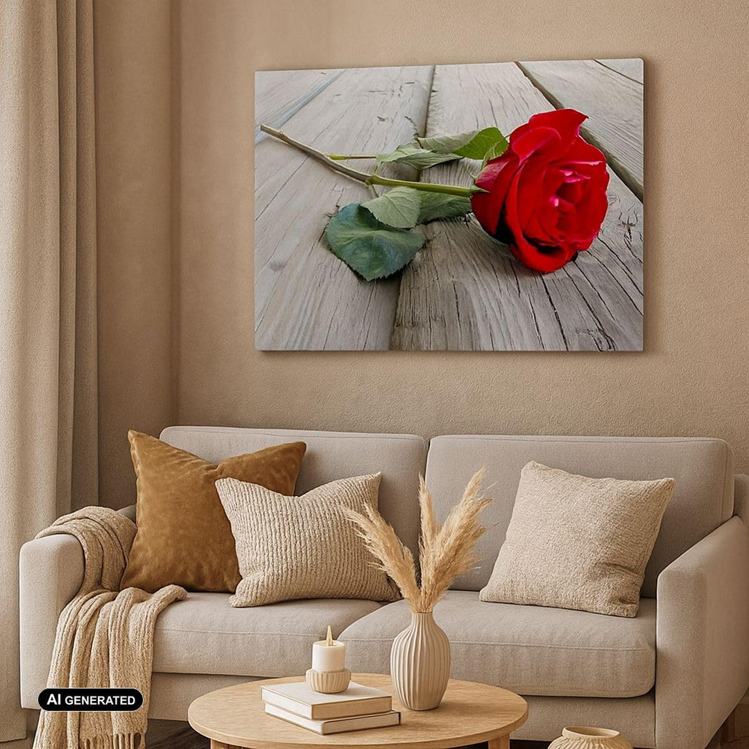 Bilder auf Leinwand 100x70cm Leinwandbild mit Rahmen Blume Holz Pflanze Gross Wanddeko Bild Schlafzi