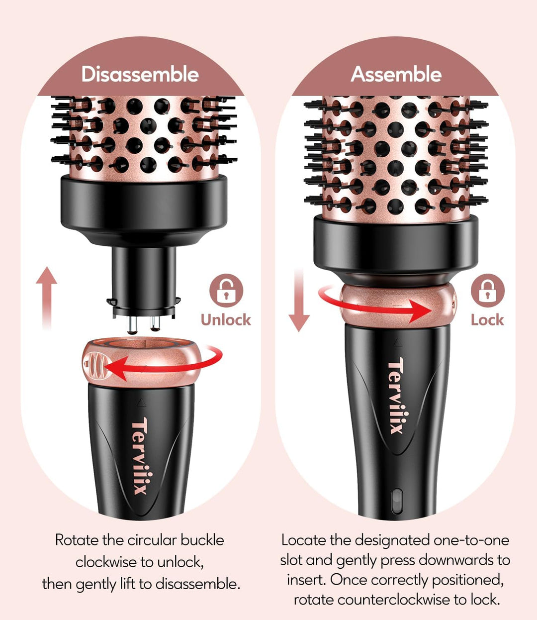 Terviiix Thermal Brush Set 3-in-1, One Temp 200℃ Heisse Bürste für mittleres bis dickes und grobes H