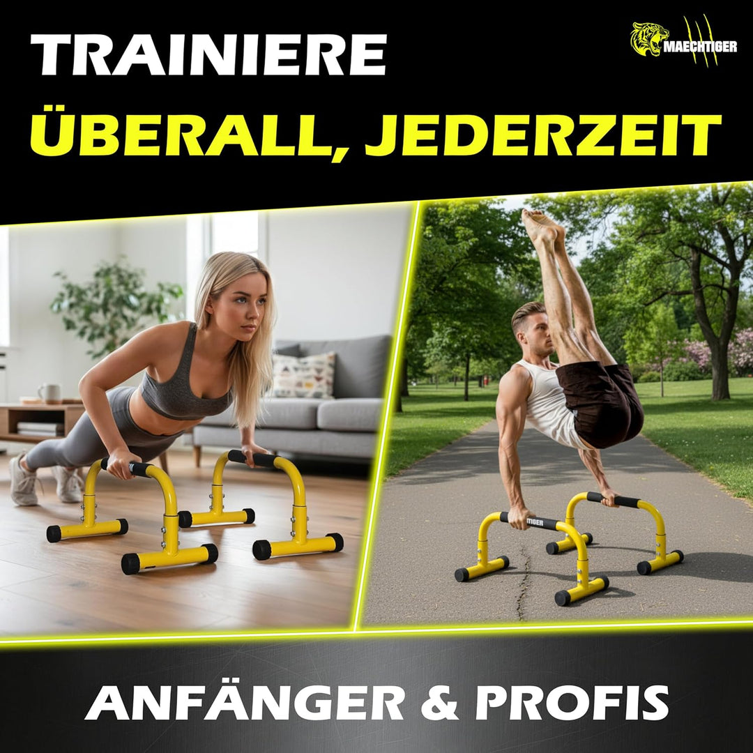 Parallettes – extralange Premium Liegestützgriffe/Push Up Bars aus Stahl – kein Wackeln durch Ausgle