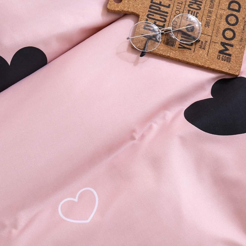 Loussiesd Herzen Rosa Bettwäsche 155x220 Mädchen Frauen Teenager Bettbezug Set Streifen Reversibel B
