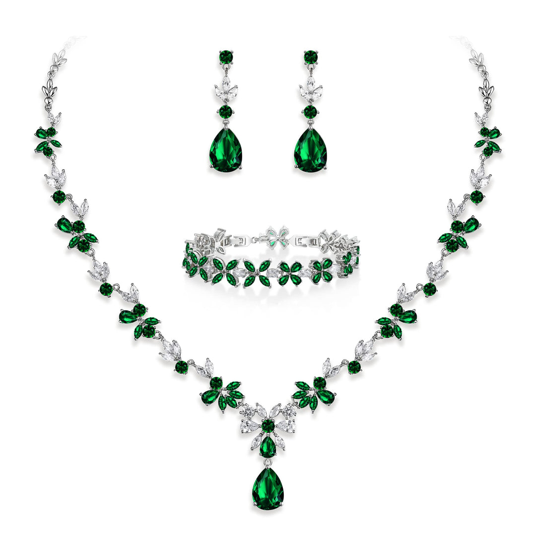 EVER FAITH Hochzeit Schmuck-Set für Damen, Cubic Zirkonia Mode floralen Blatt Rebe Halskette und bau