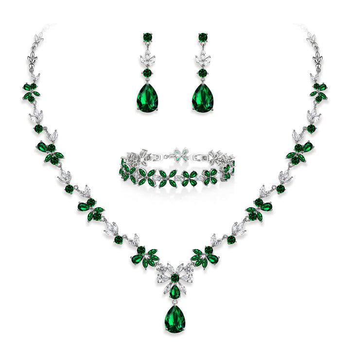 EVER FAITH Hochzeit Schmuck-Set für Damen, Cubic Zirkonia Mode floralen Blatt Rebe Halskette und bau