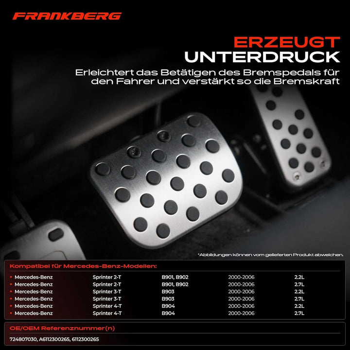 Frankberg Unterdruckpumpe Bremsanlage Vakuumpumpe Kompatibel mit Sprinter 2-T 901 902 Sprinter 3-T 9