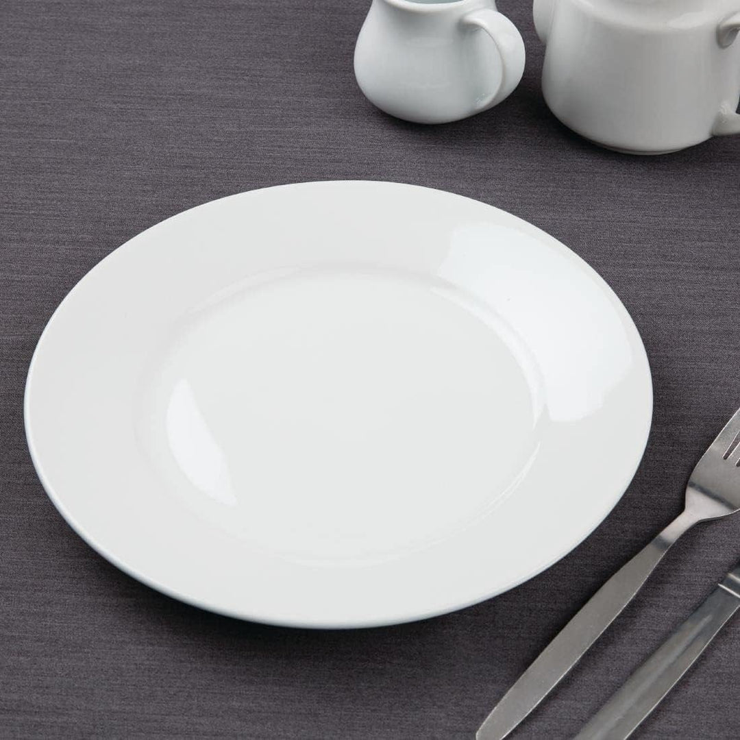 Olympia Athena Speiseteller-Set mit breitem Rand, 25,4 cm (10 Zoll), 12 Stück, weiss, superglasierte
