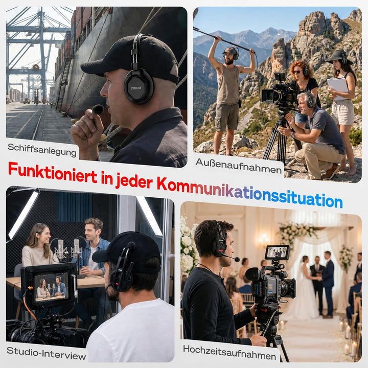 SYNCO XTALK XMax2 Wireless Intercom Headset, Zwei-Ohr Headset 500m Reichweite 24h Akku für Event TV