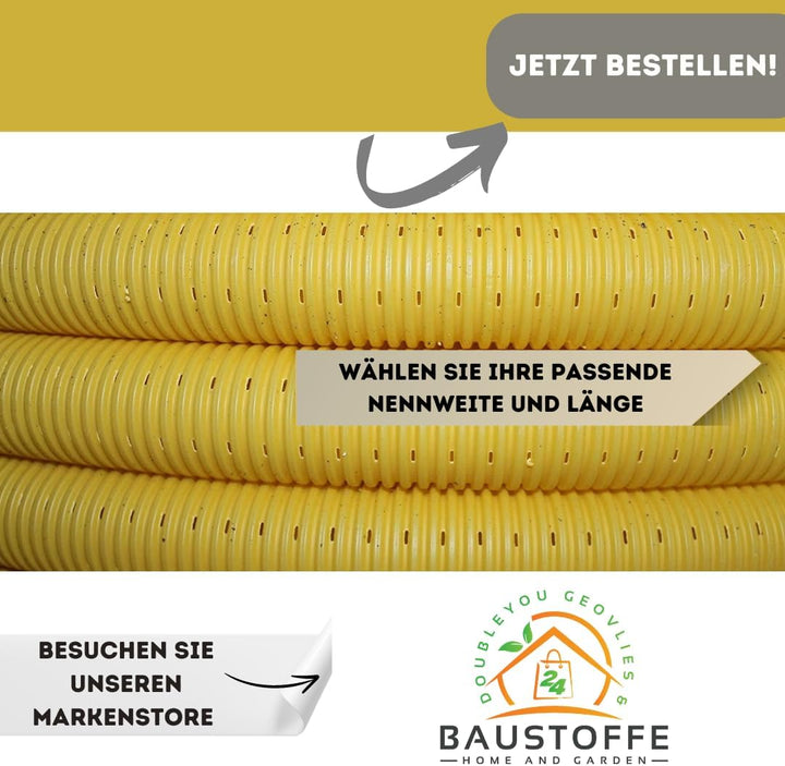 10 meter Drainagerohr DN 50 gelb gelocht und 10m Filterschlauch als PROFI SET