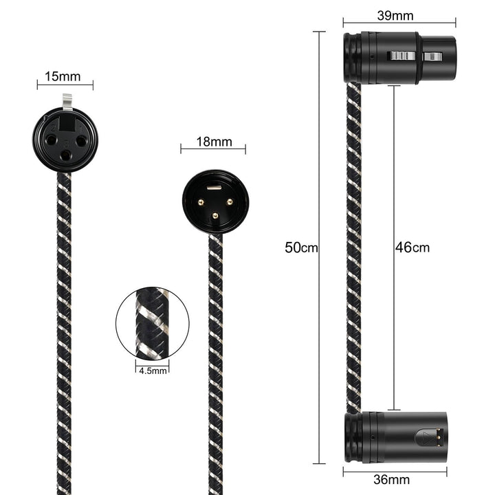 XLR Kabel 0.5M,Verstellbarer Winkel XLR Mikrofonkabel,X LR Stecker zu Busche,Sauerstofffreies Kupfer