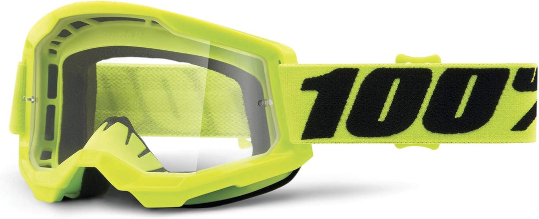 100% MÁSCARAS Strata 2 Goggle Fluo/Yellow - Clear Lens, Unisex, Erwachsene, Fluo/Gelb, Standard