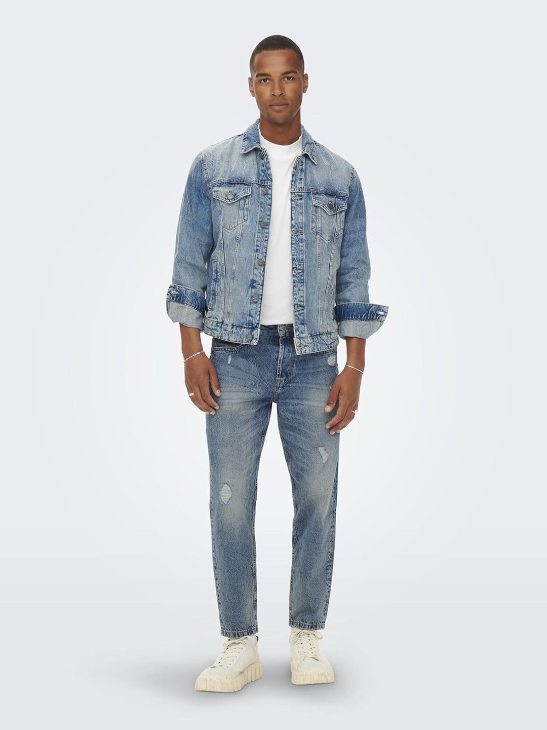 ONLY & SONS Crop Distressed Jeans 29 Blue Denim, 29 Blue Denim
