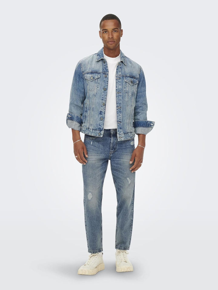 ONLY & SONS Crop Distressed Jeans 29 Blue Denim, 29 Blue Denim